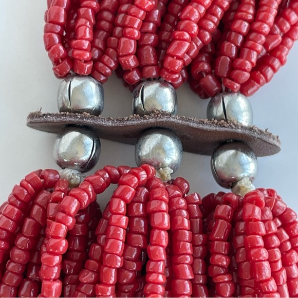 Vintage Hand Made Ethnic Tibetan Beaded Belt Red Seed Bead - Picture 9 of 16